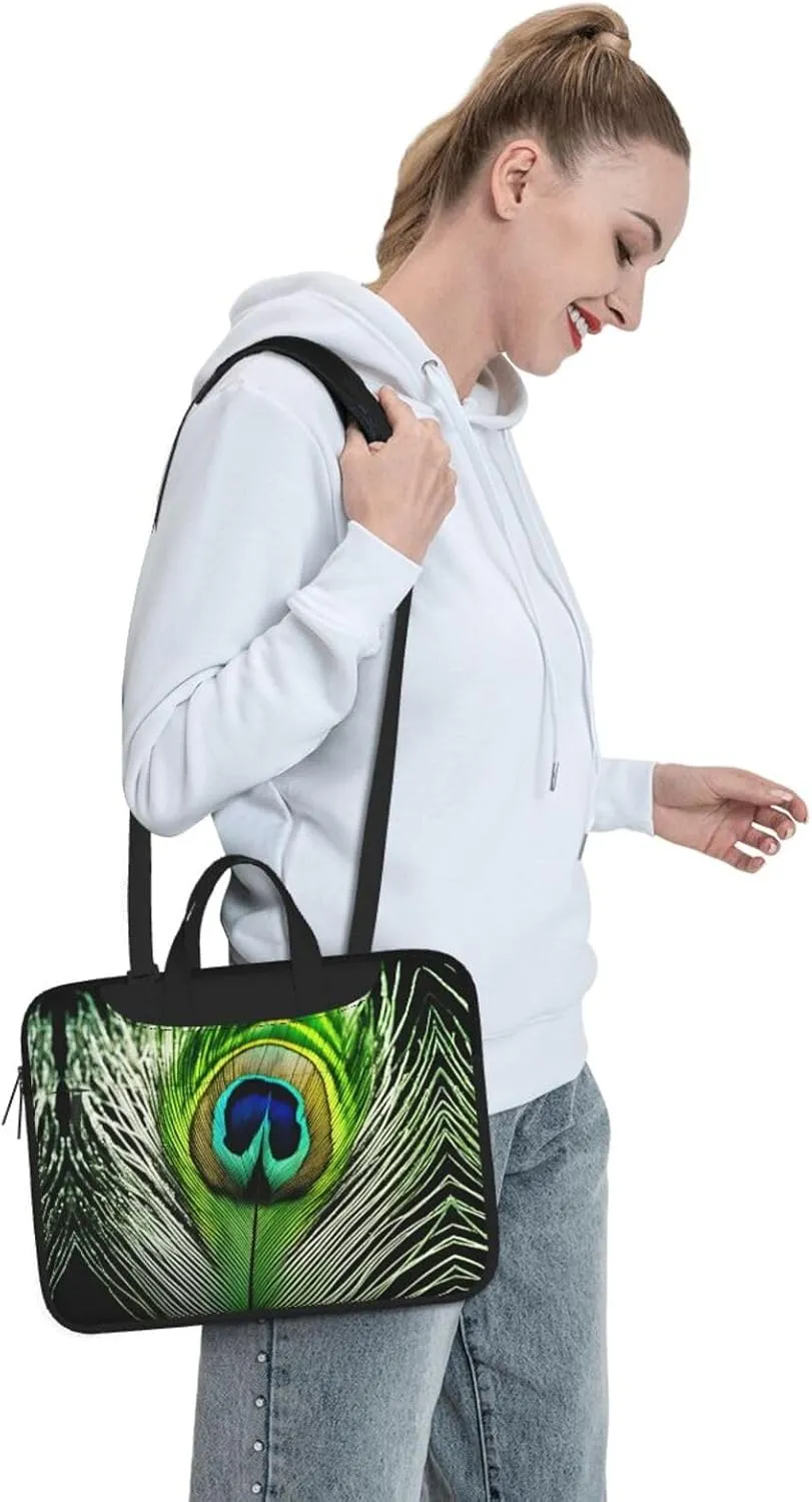 Green Peacock Feather Print Work Laptop Bag Stylish and Protective Laptop Case Briefcase for Men Women Office