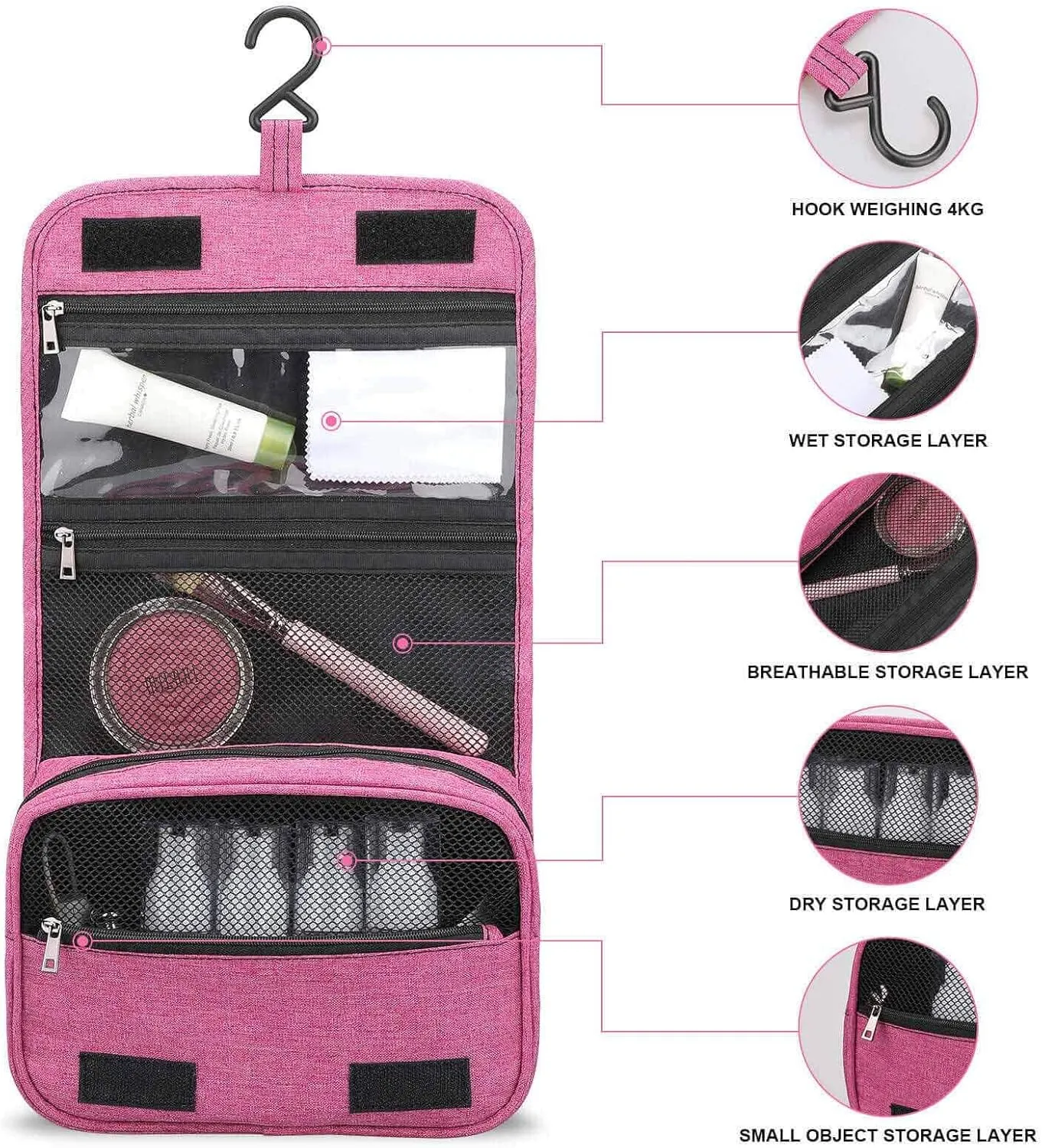 Green Peacock Feather Travel Toiletry Bag for Women,Hanging Toiletry Organizer with Hook, Makeup Bag Travel Organizer for Shampoo,Toiletriesl