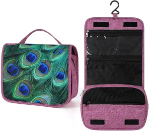 Green Peacock Feather Travel Toiletry Bag for Women,Hanging Toiletry Organizer with Hook, Makeup Bag Travel Organizer for Shampoo,Toiletriesl