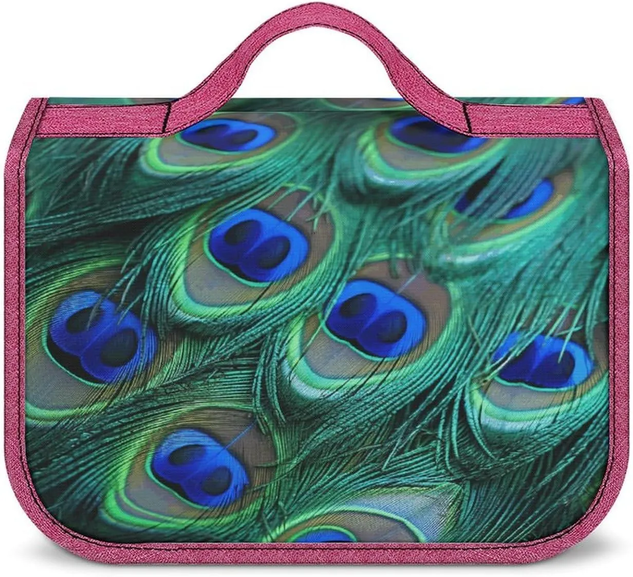Green Peacock Feather Travel Toiletry Bag for Women,Hanging Toiletry Organizer with Hook, Makeup Bag Travel Organizer for Shampoo,Toiletriesl