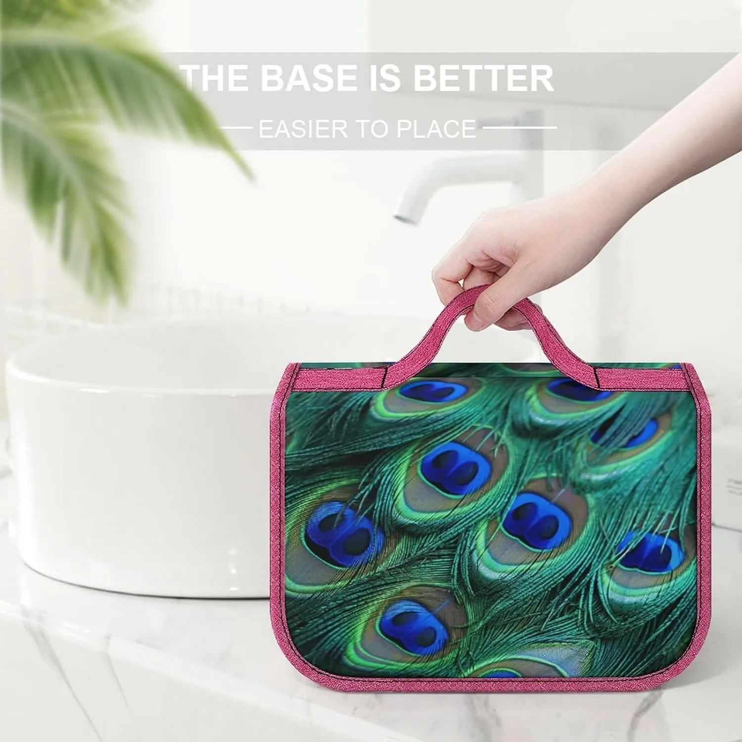 Green Peacock Feather Travel Toiletry Bag for Women,Hanging Toiletry Organizer with Hook, Makeup Bag Travel Organizer for Shampoo,Toiletriesl