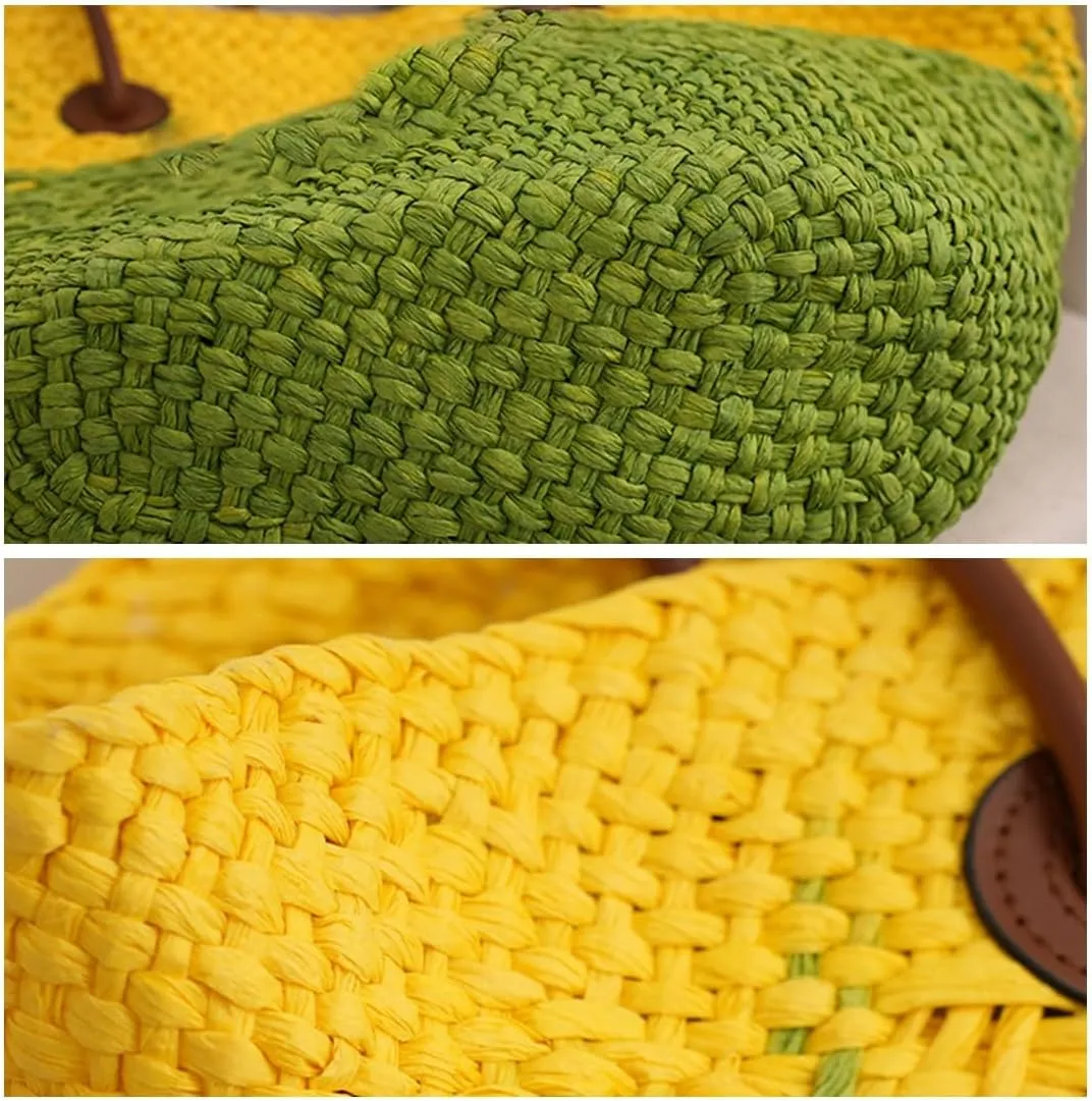GRPKSSIB Women Straw Tote Bag Summer Beach Bags Luxury Handmade Shoulder Bag Woven Basket Handbags Large Straw Purses