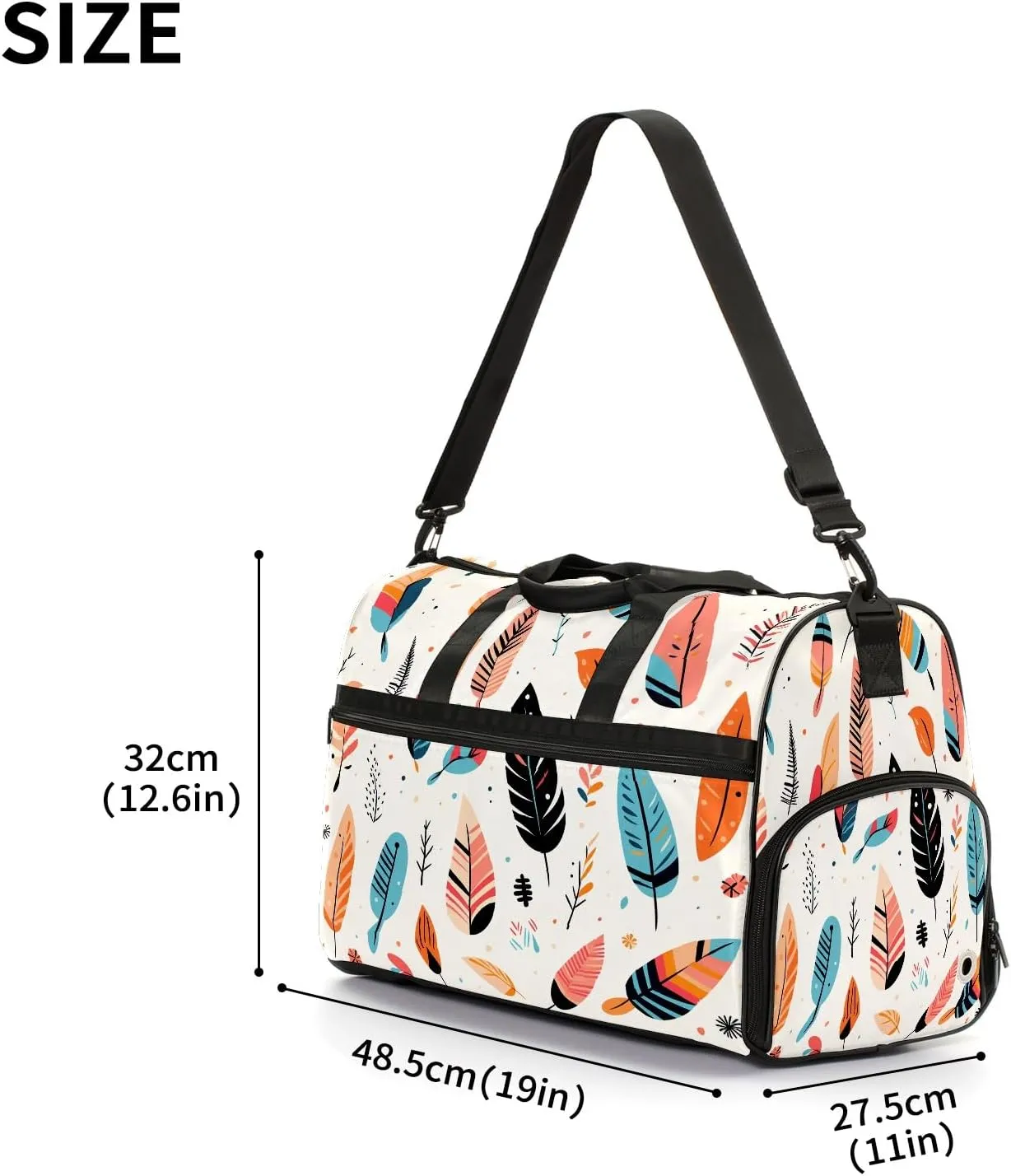Gym Bag for Women, Carry on Weekender Overnight Bag, Travel Duffel Bags, Personal Item Travel Bag Tote Bag Workout Dance Bag, Cute Illustration Feather - 2