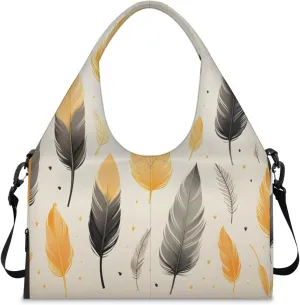 Gym Bag for Women Feather Theme Duffel Bag with Shoe Compartment and Yoga Mat Holder Portable Weekender Bags Travel Tote Bags