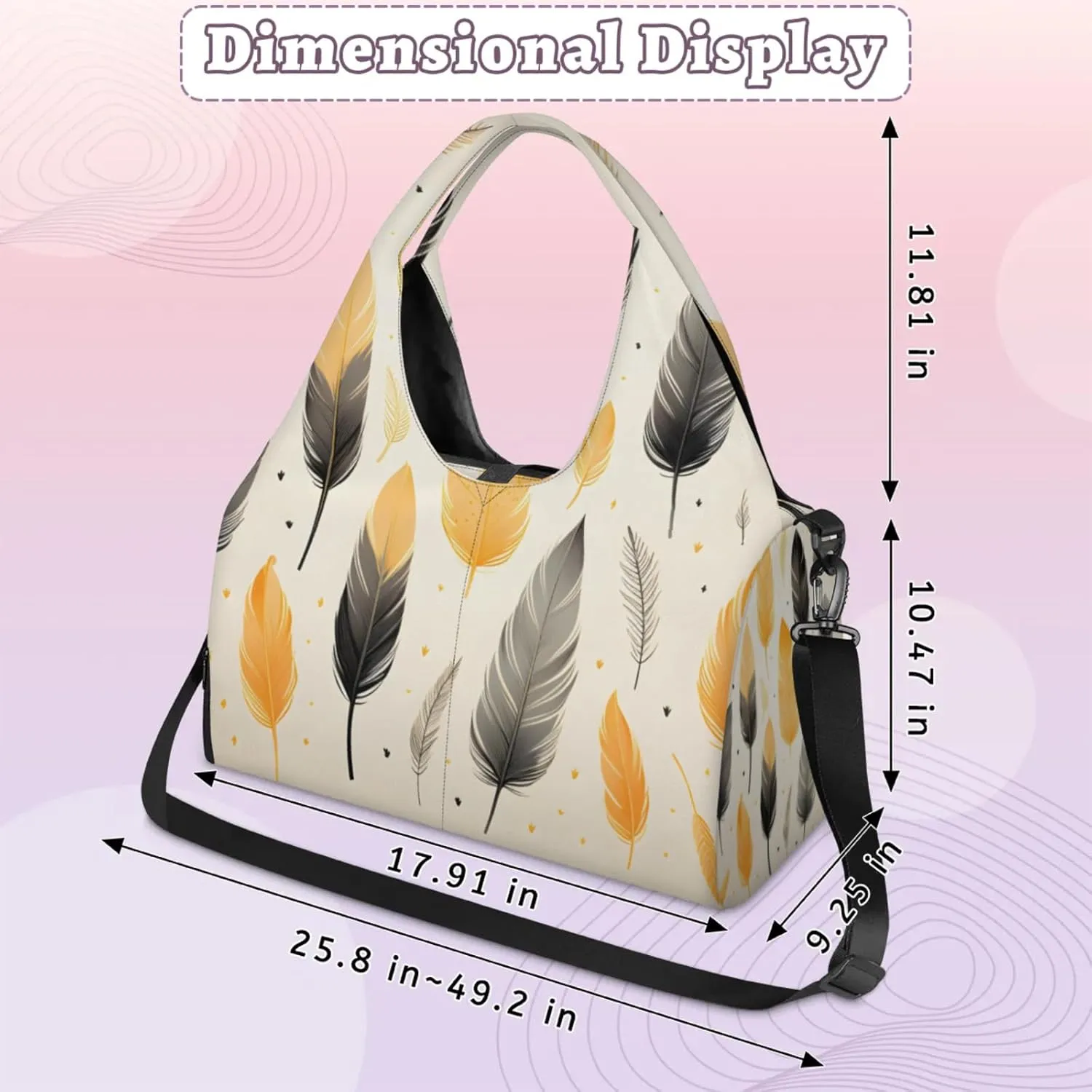 Gym Bag for Women Feather Theme Duffel Bag with Shoe Compartment and Yoga Mat Holder Portable Weekender Bags Travel Tote Bags