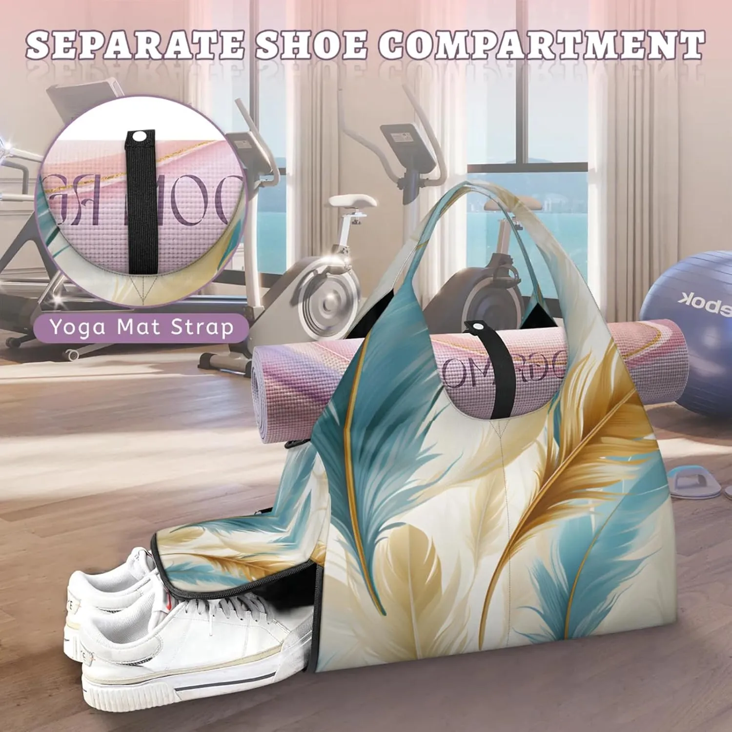 Gym Bag for Women Soft Feather Duffel Bag with Shoe Compartment and Yoga Mat Holder Portable Weekender Bags Travel Tote Bags