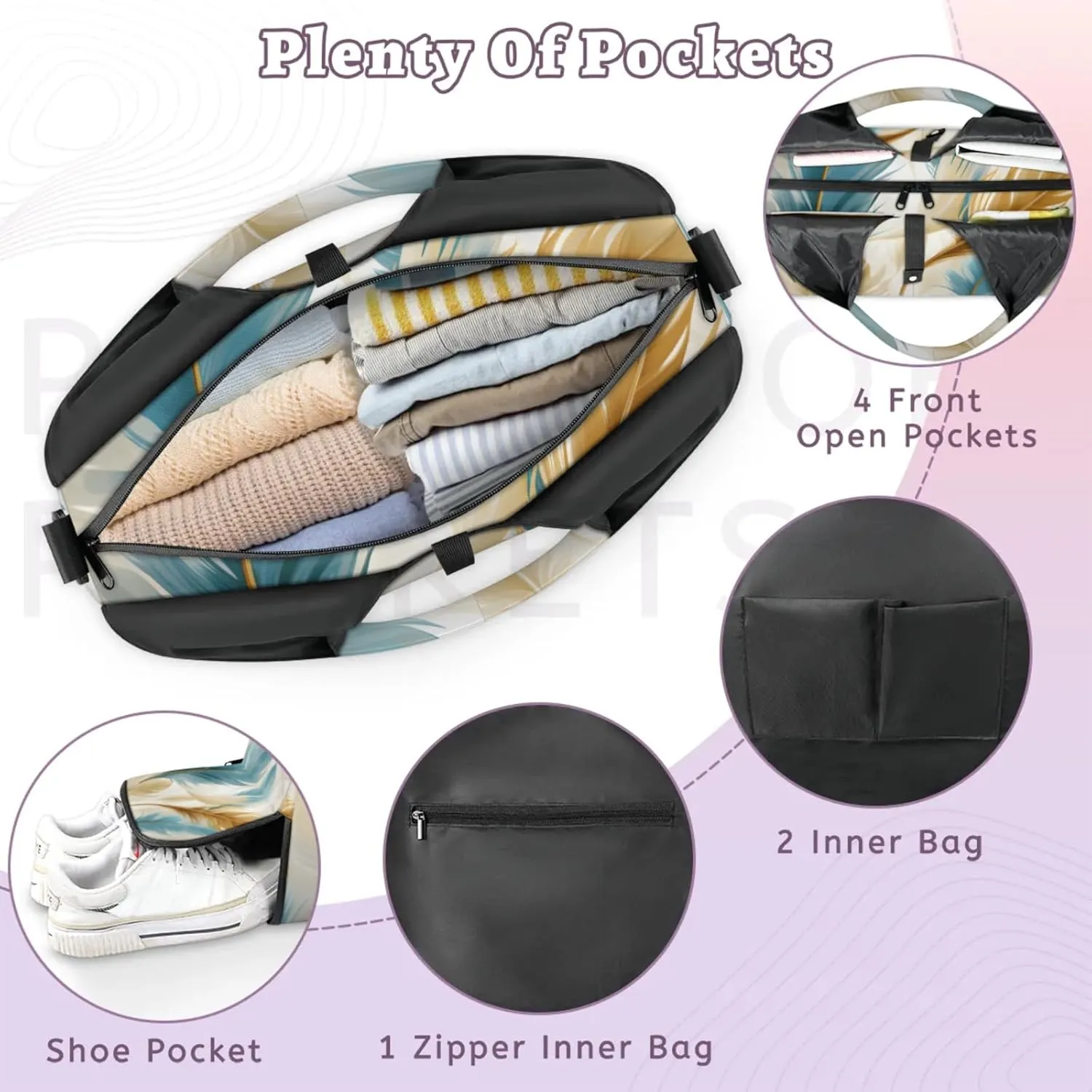 Gym Bag for Women Soft Feather Duffel Bag with Shoe Compartment and Yoga Mat Holder Portable Weekender Bags Travel Tote Bags