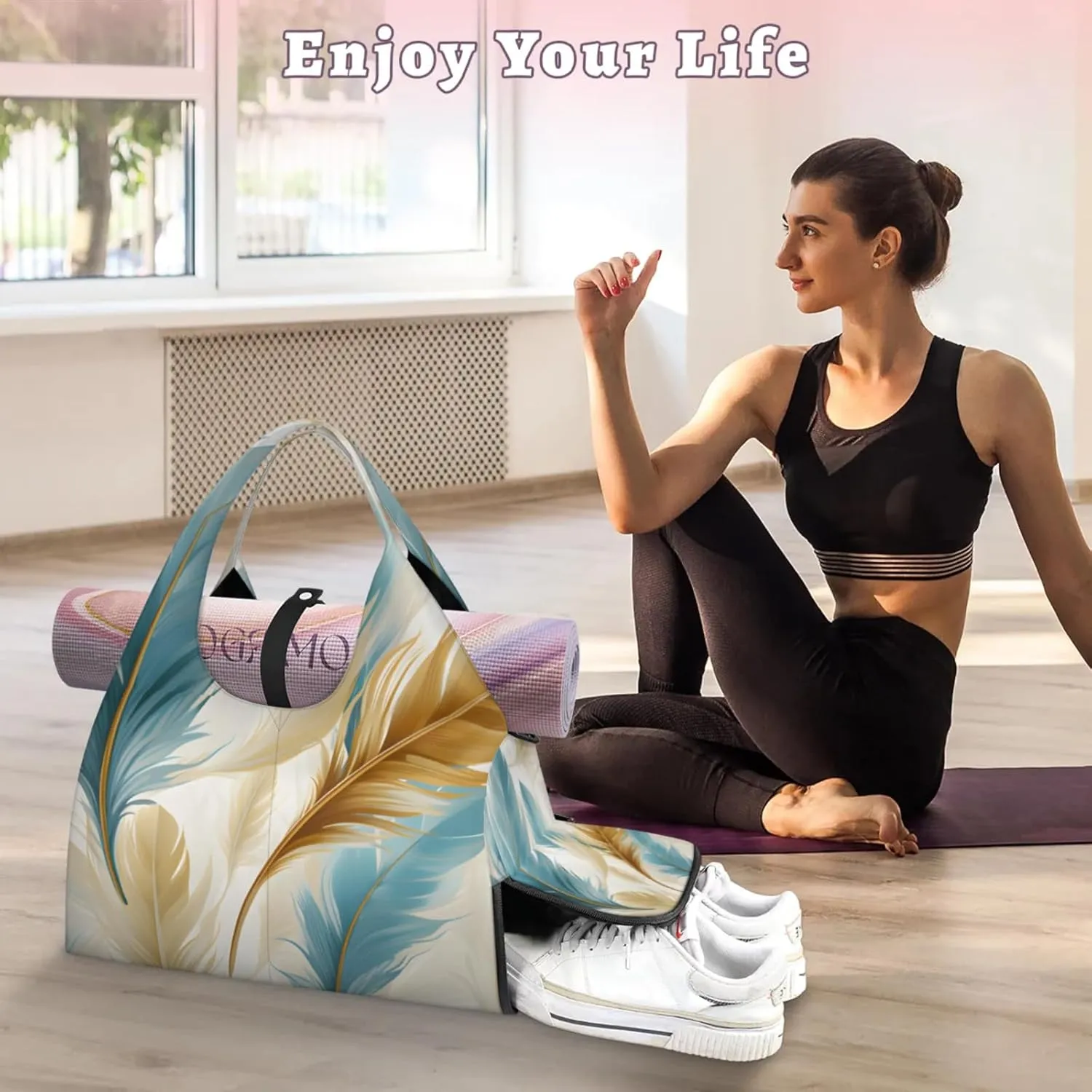 Gym Bag for Women Soft Feather Duffel Bag with Shoe Compartment and Yoga Mat Holder Portable Weekender Bags Travel Tote Bags