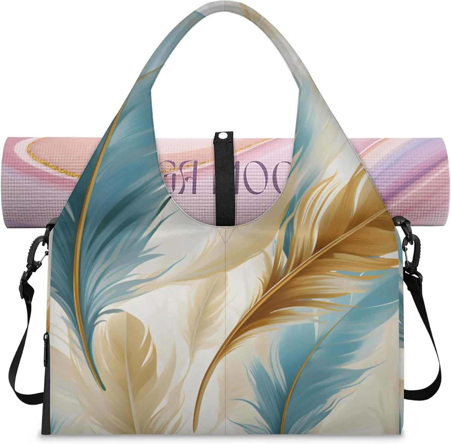 Gym Bag for Women Soft Feather Duffel Bag with Shoe Compartment and Yoga Mat Holder Portable Weekender Bags Travel Tote Bags