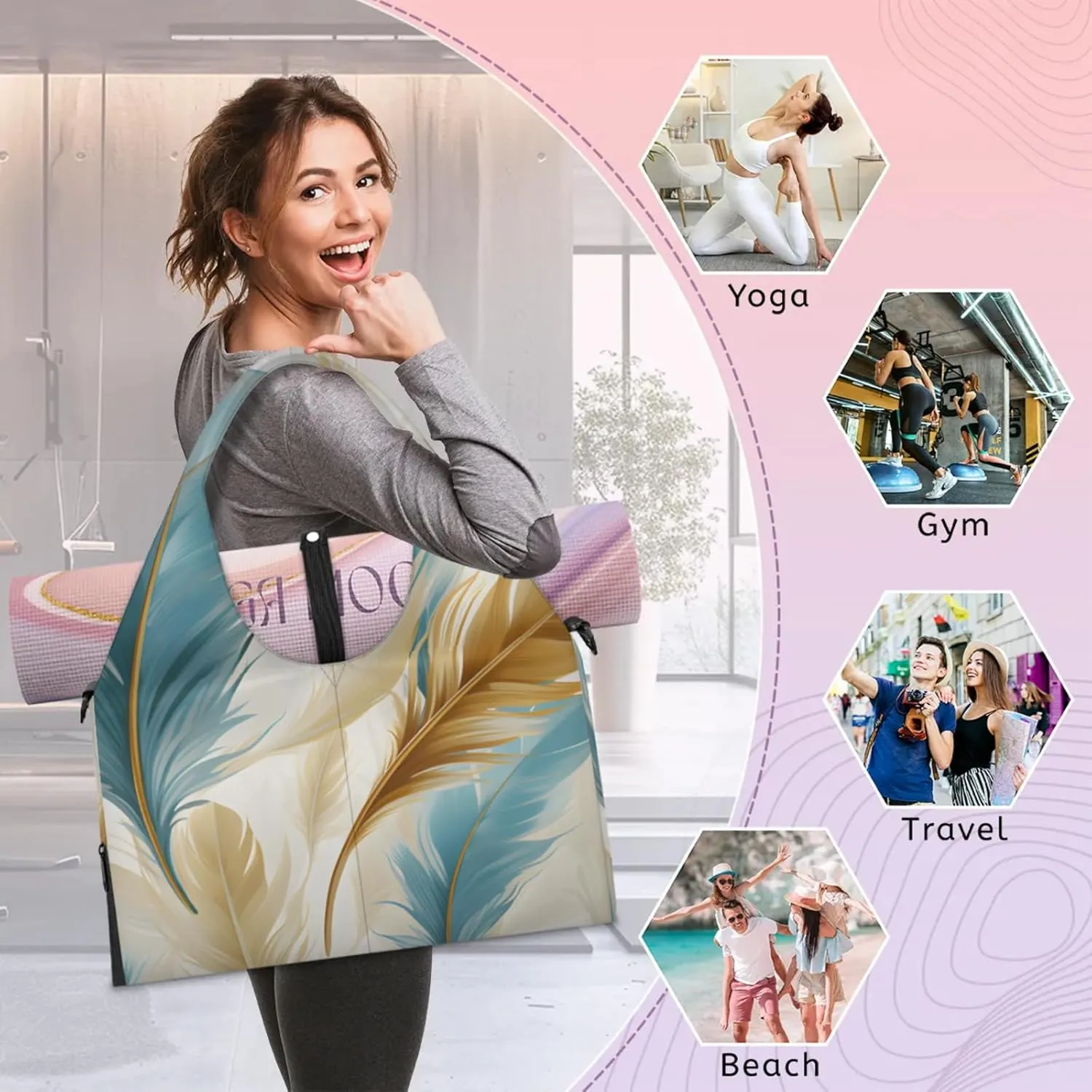 Gym Bag for Women Soft Feather Duffel Bag with Shoe Compartment and Yoga Mat Holder Portable Weekender Bags Travel Tote Bags