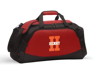 Gym Bag Personalized Monogram Gym Bag for Men Medium Initial Duffle Bag Kids Overnight Weekender Travel Bag for Boys Workout Athletic Bags for Sports with Shoe Compt (Bag Only, Block Font, Red/Black)