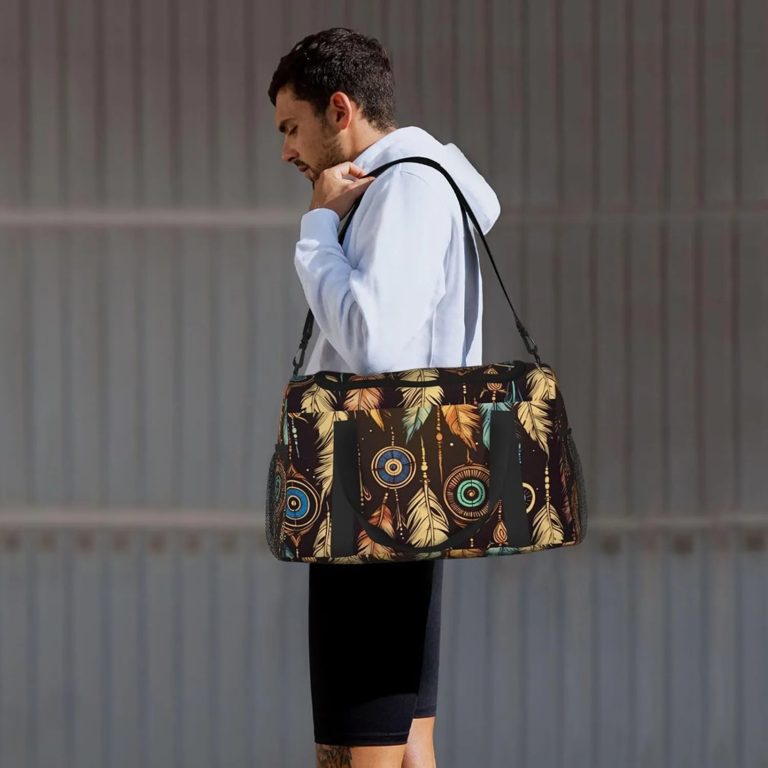 Gym Bag Tribal Feather Duffel Bag for Men Women Travel Overnight Bag with Shoe Compartment Workout Bags
