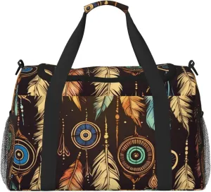 Gym Bag Tribal Feather Duffel Bag for Men Women Travel Overnight Bag with Shoe Compartment Workout Bags