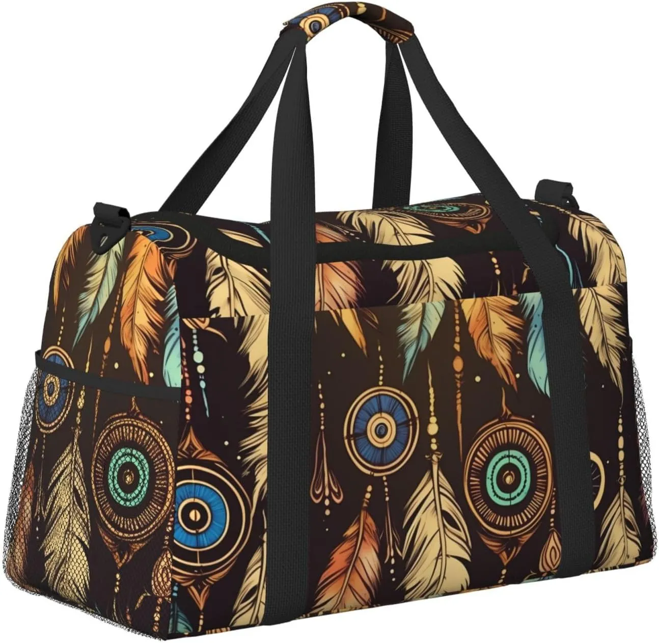 Gym Bag Tribal Feather Duffel Bag for Men Women Travel Overnight Bag with Shoe Compartment Workout Bags