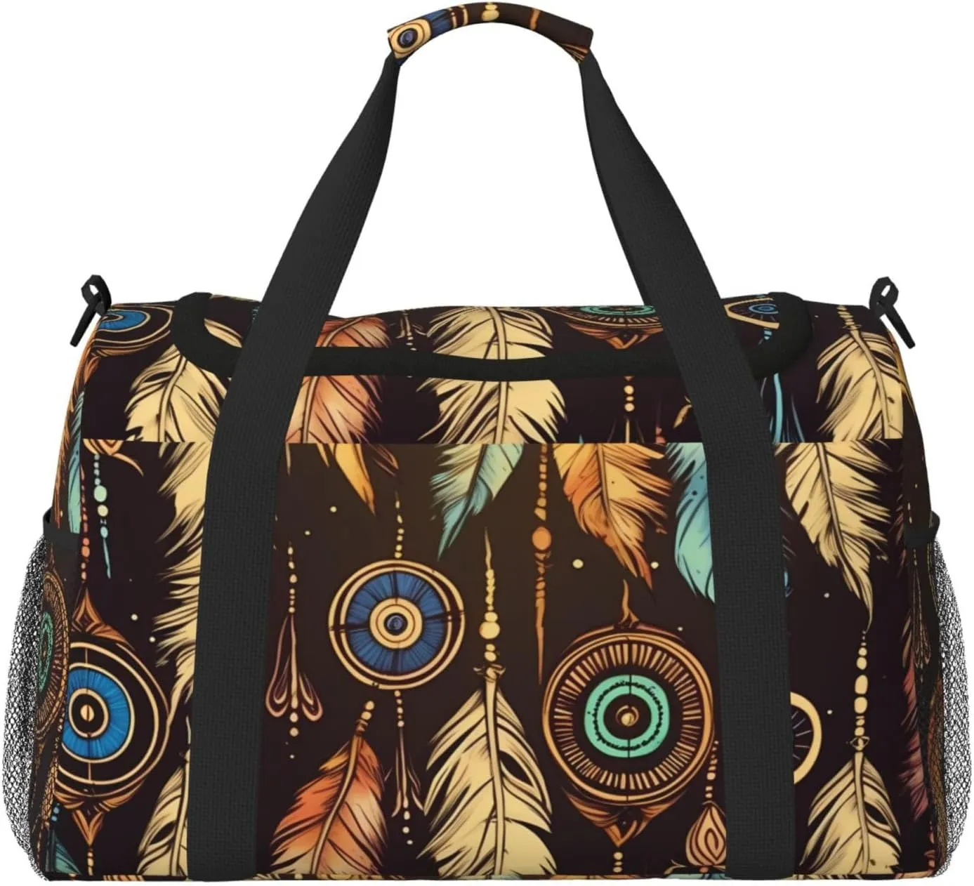 Gym Bag Tribal Feather Duffel Bag for Men Women Travel Overnight Bag with Shoe Compartment Workout Bags