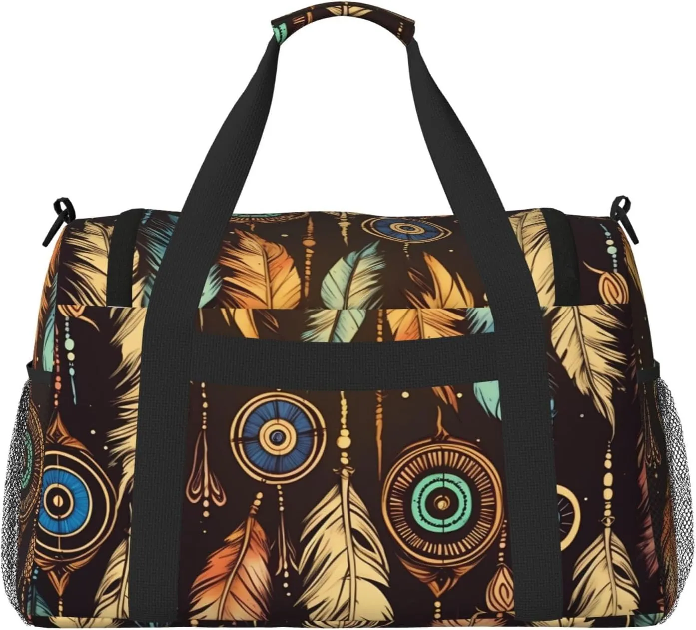 Gym Bag Tribal Feather Duffel Bag for Men Women Travel Overnight Bag with Shoe Compartment Workout Bags