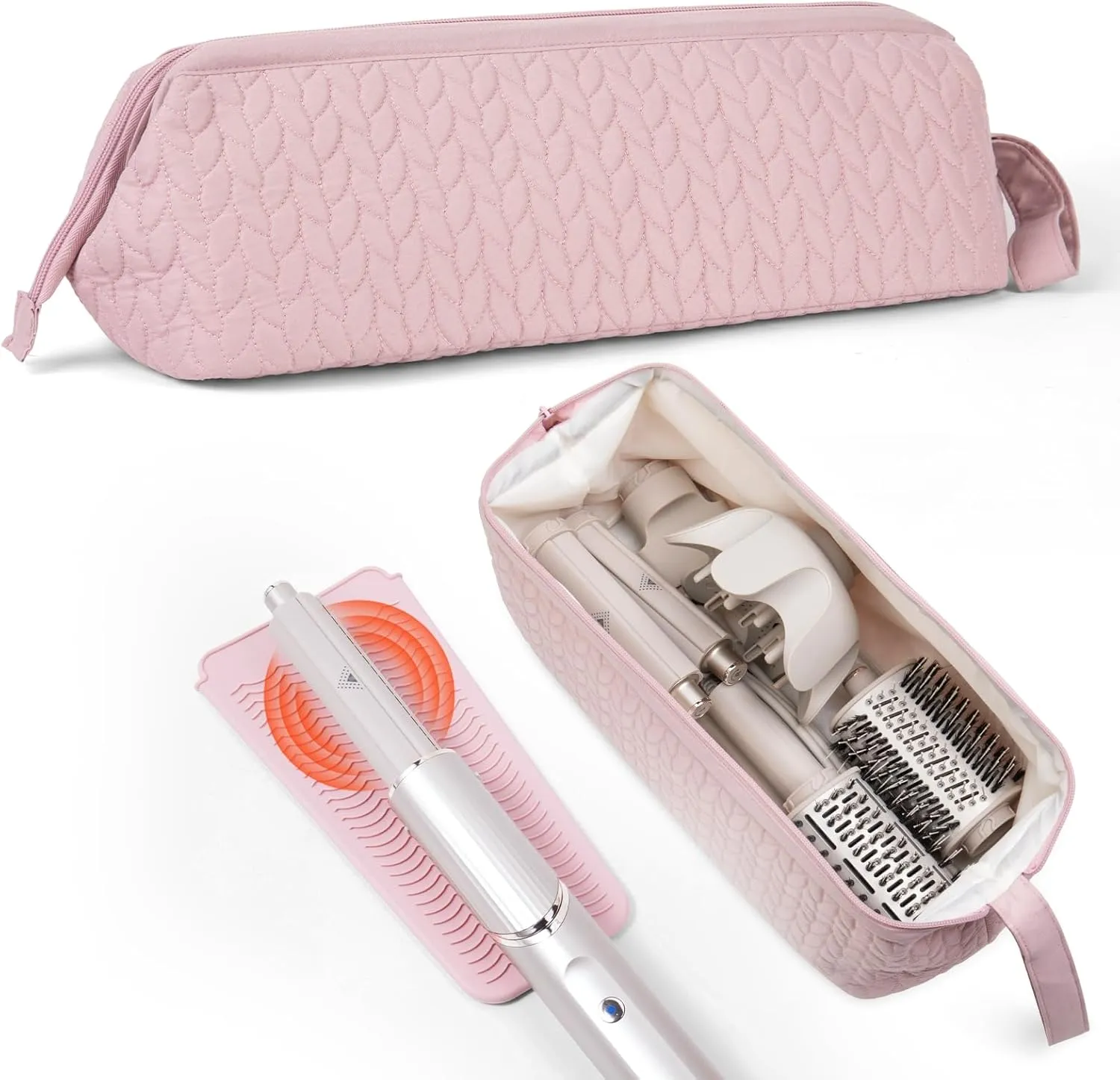 Hair Tools Travel Bag Organizer, Travel Case with Heat Resistant Mat, Hair Accessory Organizer, Hot Tools Organizer for Revlon, Shark Flexstyle Carrying Case, Heat Resistant Mat for Hair Tools (Pink)
