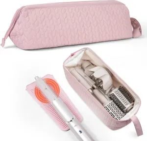 Hair Tools Travel Bag Organizer, Travel Case with Heat Resistant Mat, Hair Accessory Organizer, Hot Tools Organizer for Revlon, Shark Flexstyle Carrying Case, Heat Resistant Mat for Hair Tools (Pink)