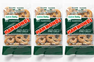 Hammond's Extra Salty handmade Pretzels 8 ounces bag (3 bags)