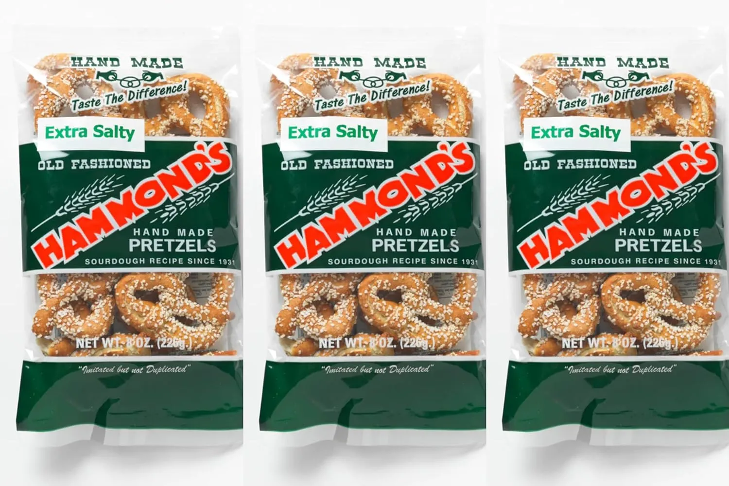 Hammond's Extra Salty handmade Pretzels 8 ounces bag (3 bags)