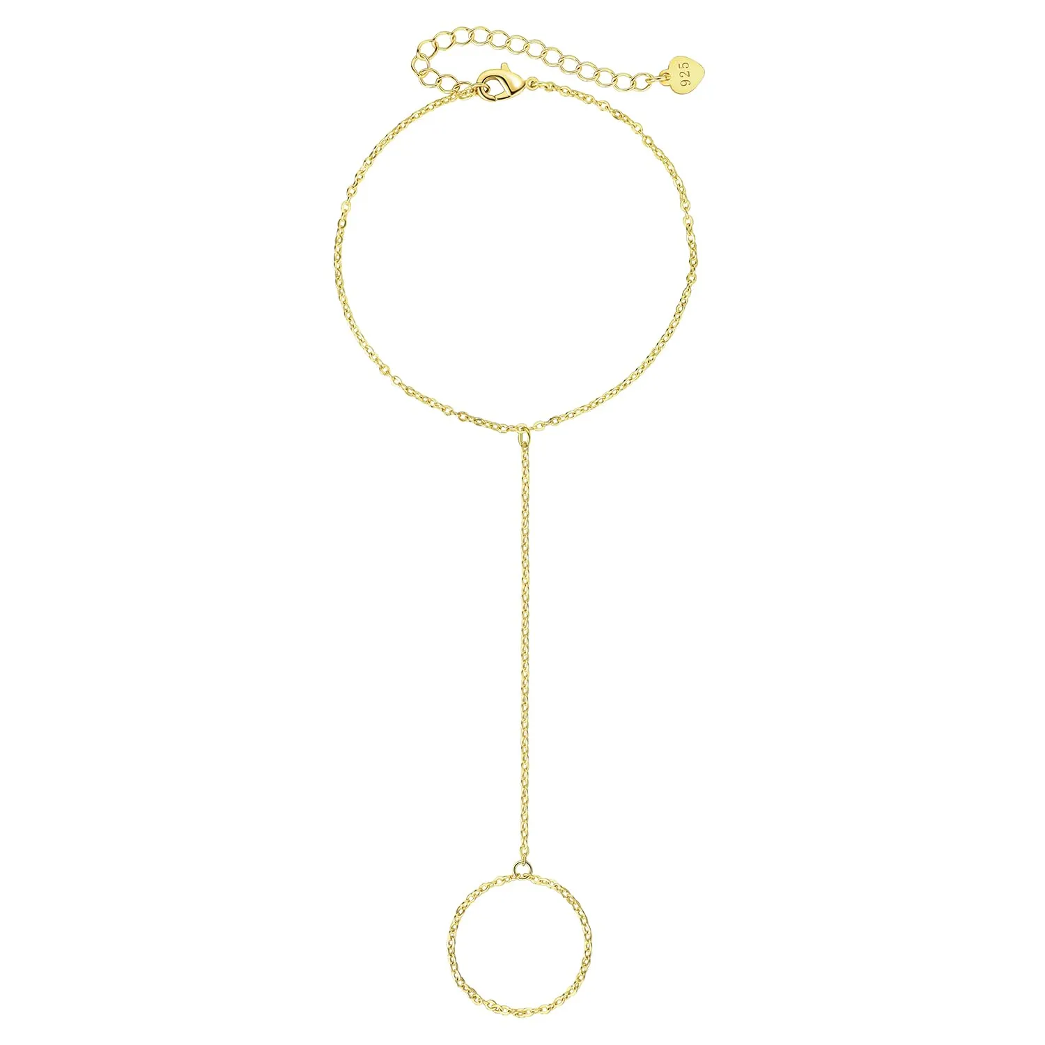 Hand Chain Finger Ring Bracelet 14k Gold Non-Tarnish Bracelet for Women 6" to 8" Adjustable length