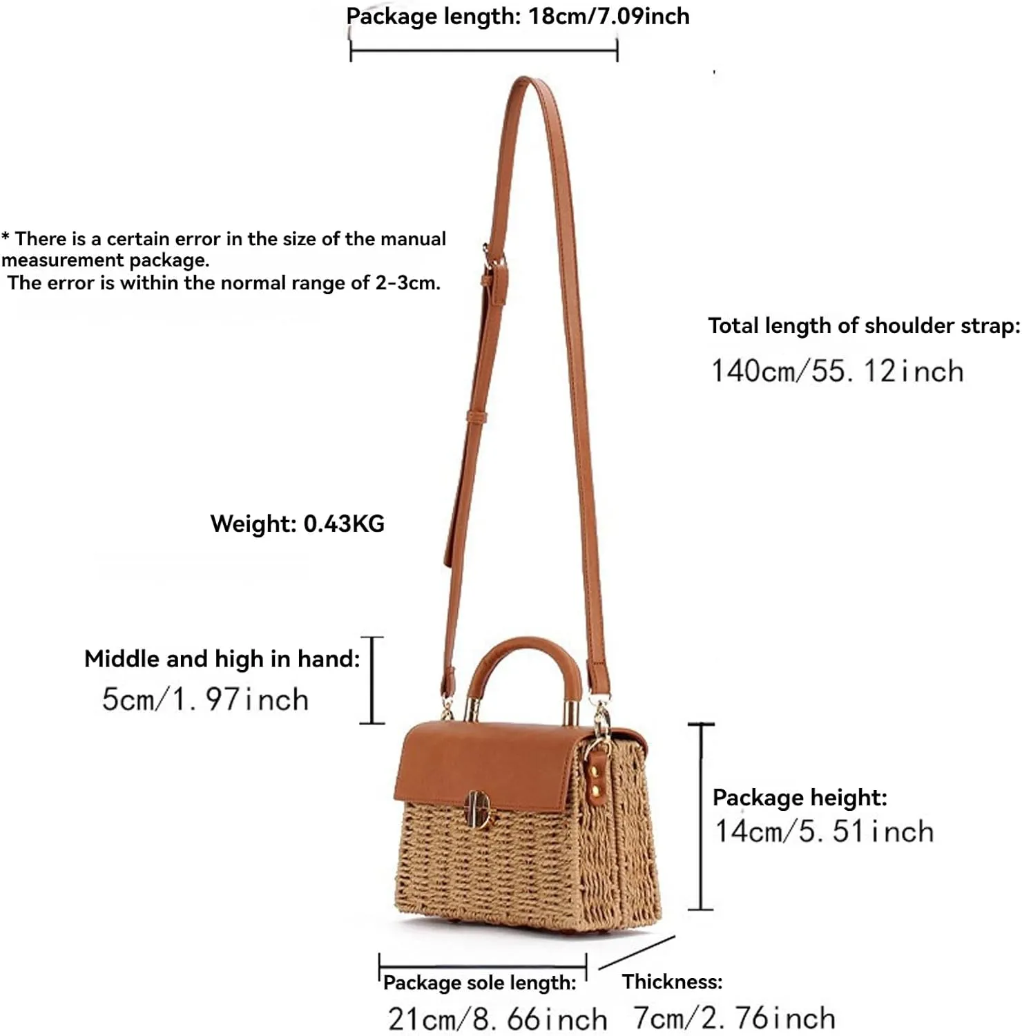Hand woven rattan bag, summer leather flip beach bag, women's straw woven handbag