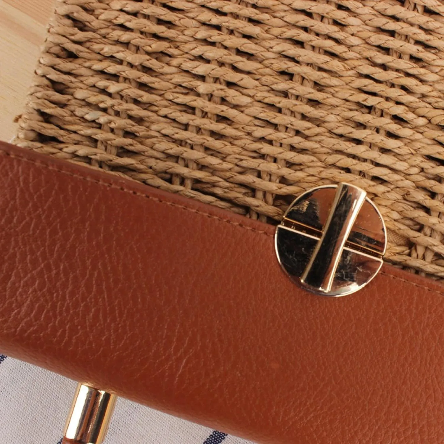 Hand woven rattan bag, summer leather flip beach bag, women's straw woven handbag