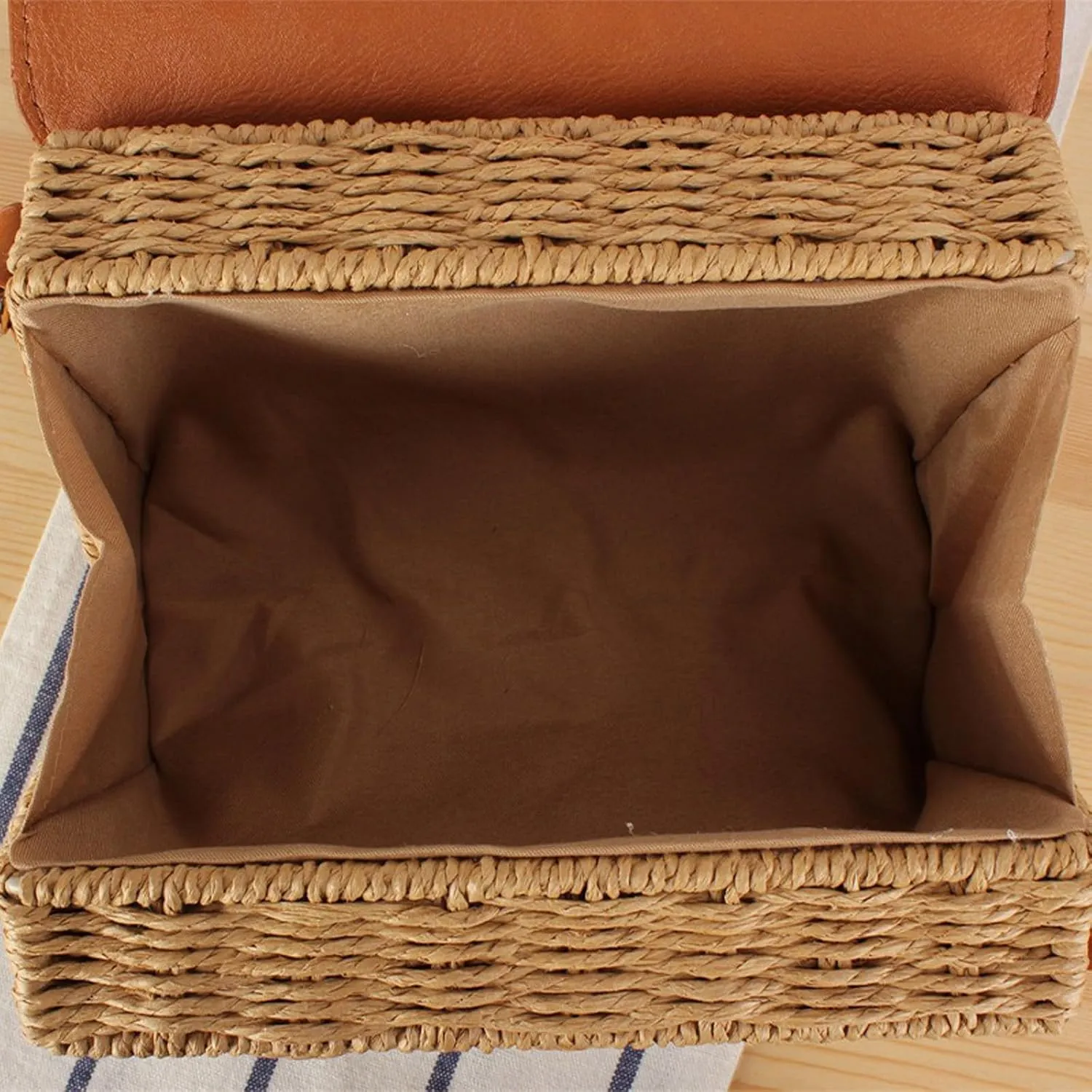 Hand woven rattan bag, summer leather flip beach bag, women's straw woven handbag