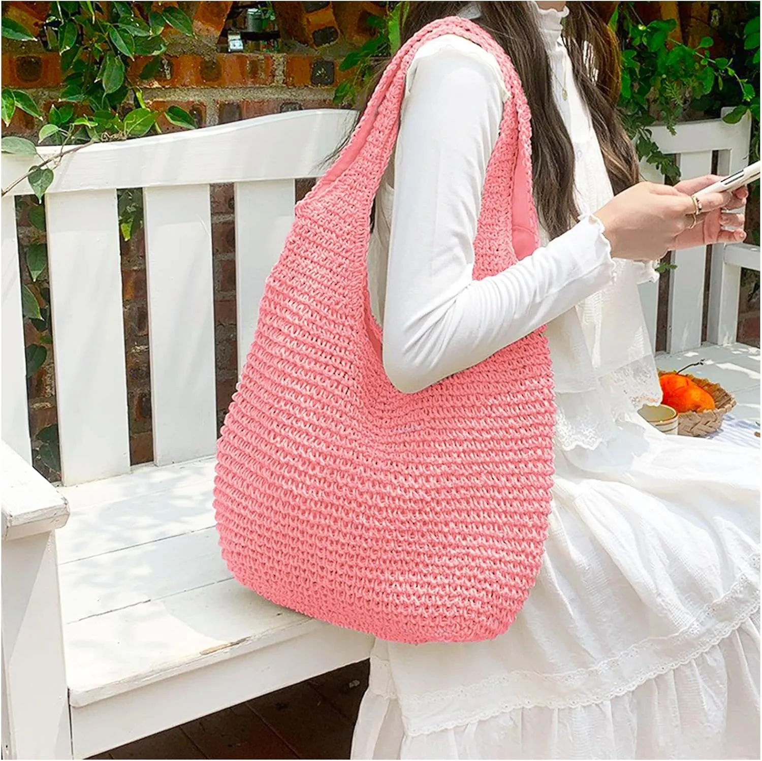 Hand-woven Soft Large Straw Shoulder Bag Boho Straw Handle Tote Retro Summer Beach Bag Rattan Handbag