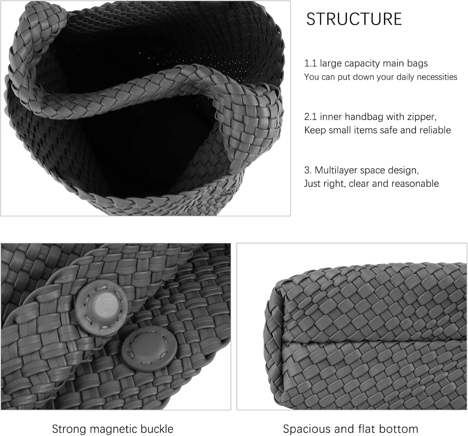 Hand Woven Tote for Women - Vegan Leather Handle Handbag, Travel Shoulder Bag, Hobo and Beach Bag With Purse