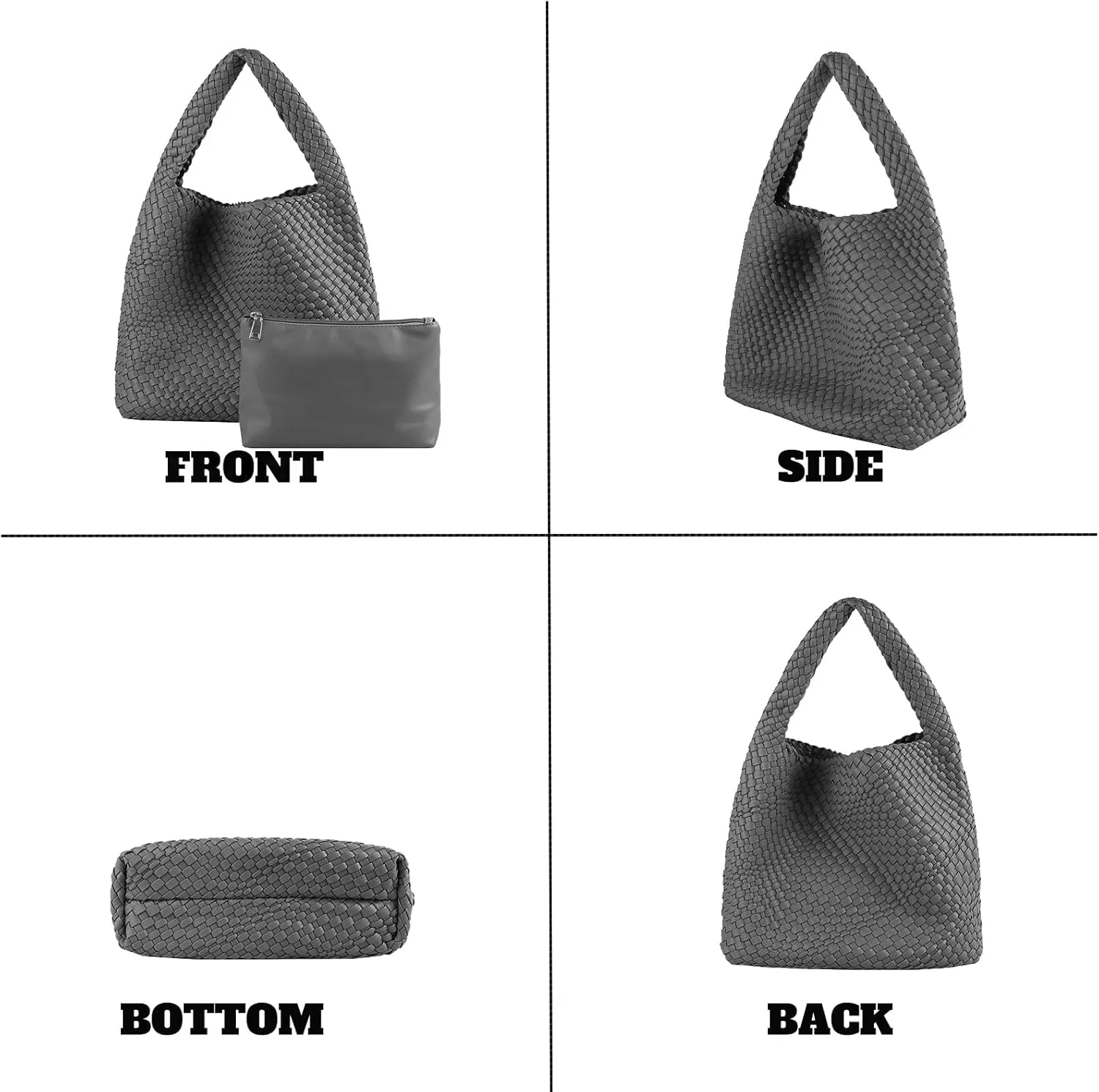 Hand Woven Tote for Women - Vegan Leather Handle Handbag, Travel Shoulder Bag, Hobo and Beach Bag With Purse