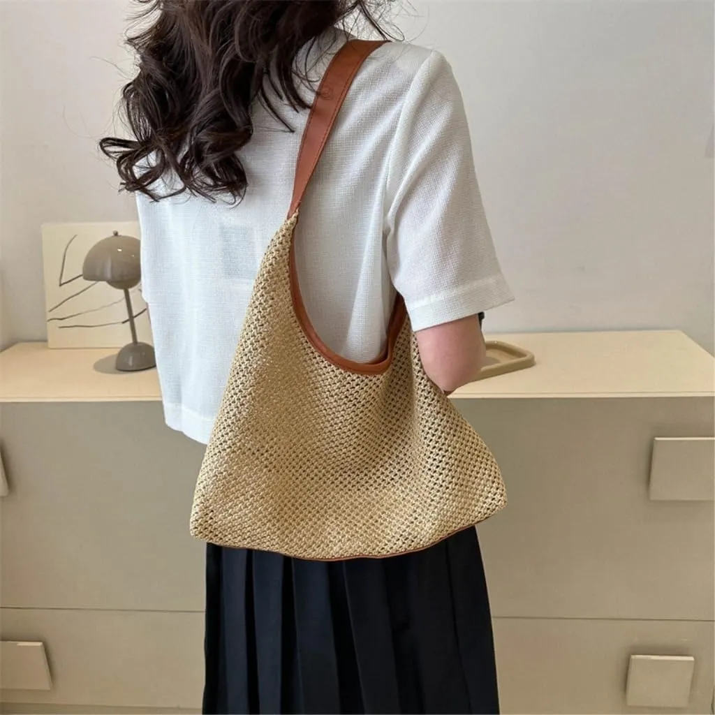 Handbag Summer New Straw Bag Holiday Beach Woven Bag Shoulder Literary Large Bag Out Straw Bags Handbag
