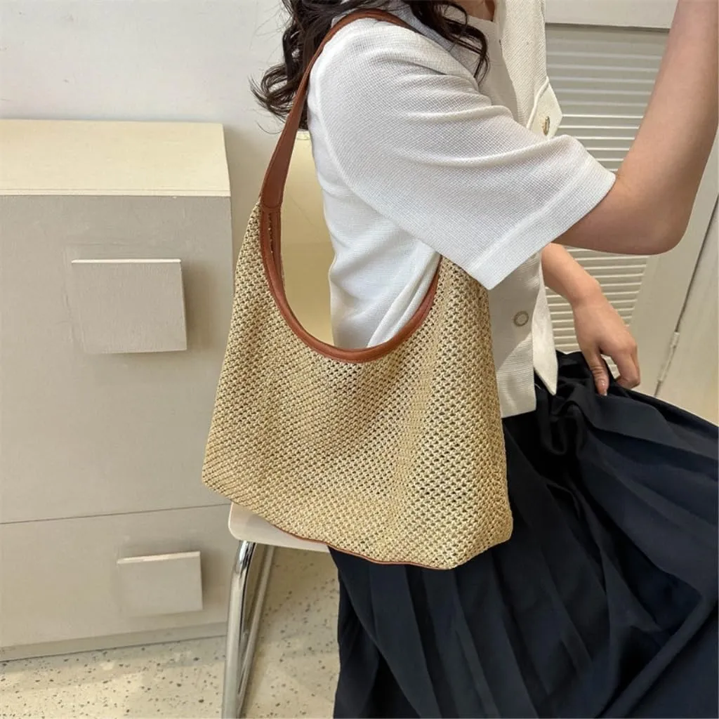 Handbag Summer New Straw Bag Holiday Beach Woven Bag Shoulder Literary Large Bag Out Straw Bags Handbag