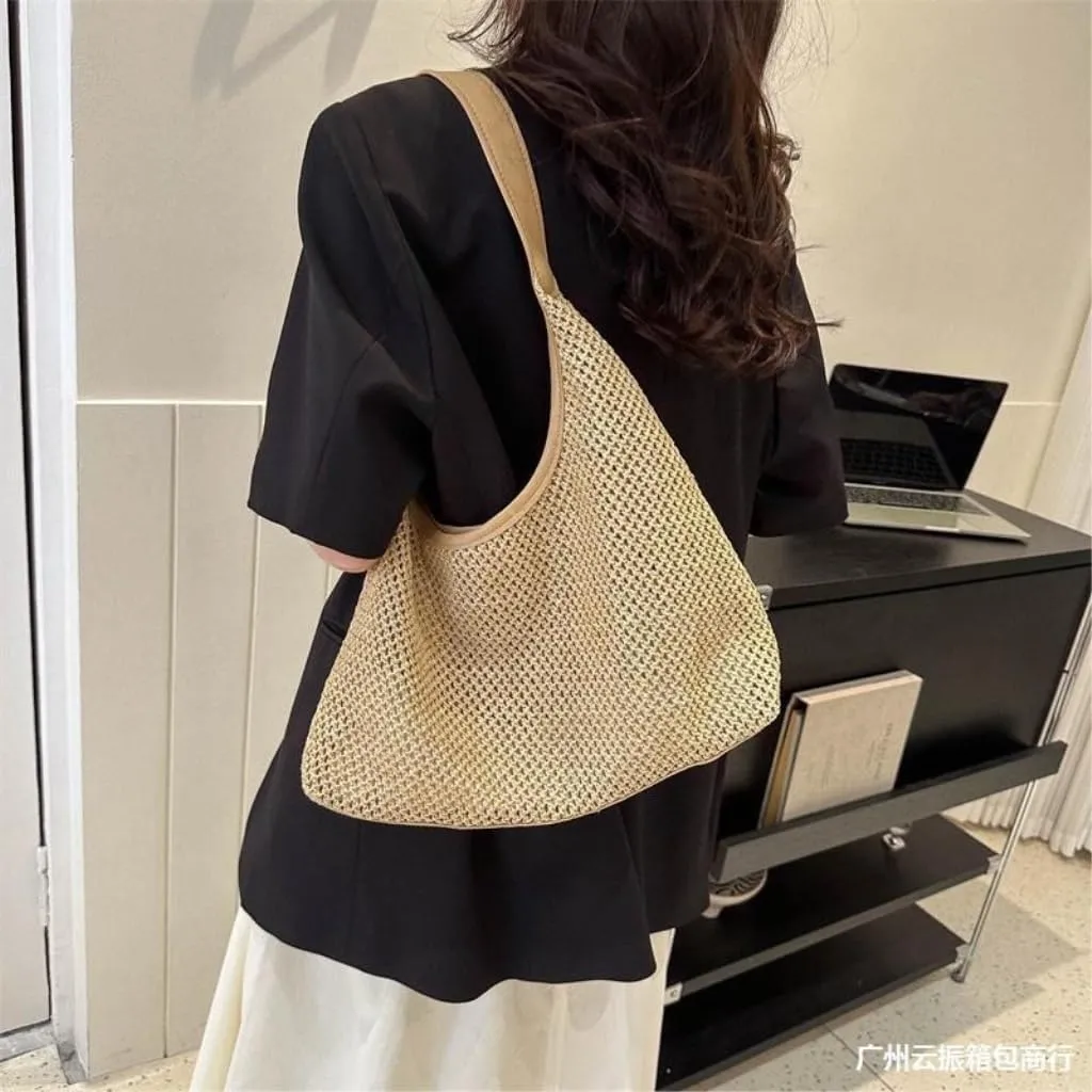 Handbag Summer New Straw Bag Holiday Beach Woven Bag Shoulder Literary Large Bag Out Straw Bags Handbag