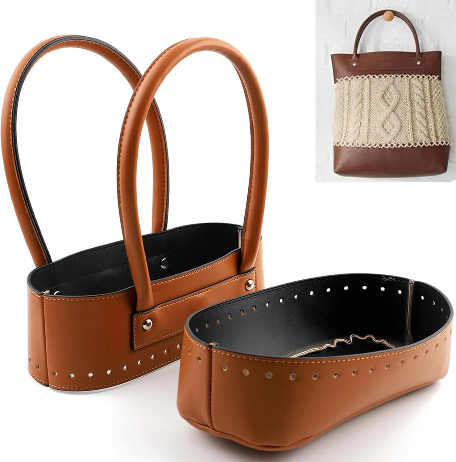 Handmade Bag Bottoms PU Leather Bag Handle Knitting Crochet Handbag Sewing Supplies Bag Accessories for Knitting Bag