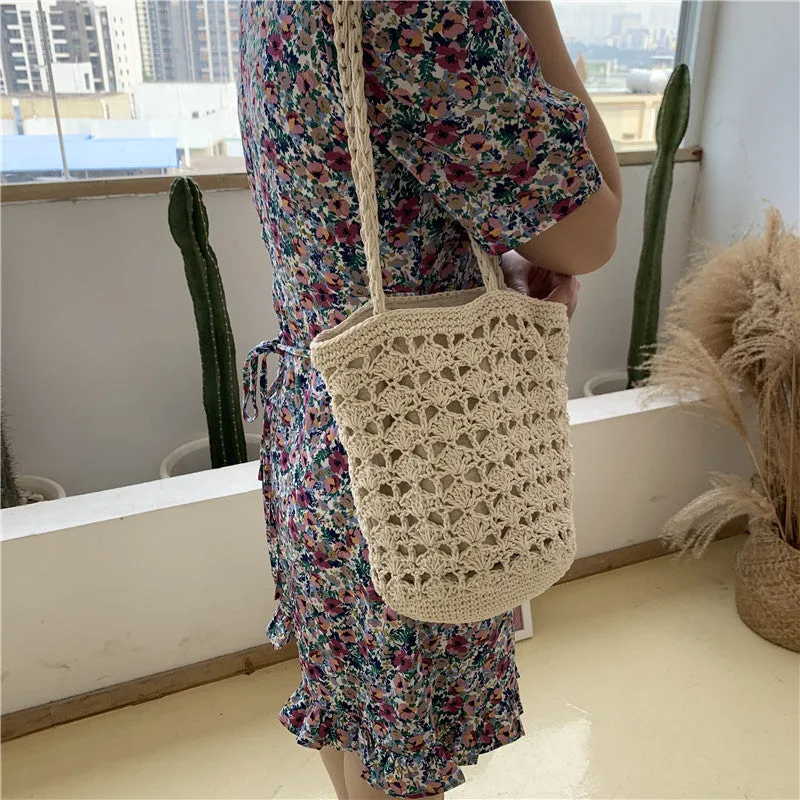 Handmade Hemp Rope Braided Female Bag With Elastic Mouth
