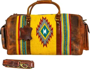 Handmade Premium Duffle Bag leather heavy duty Gym Sports Airplane Overnight Luggage Carry On Unisex Travel woven Rug Bag Wollen Hand Bag Gift for His/Her (RUG DUFFLE BAG STYLE_02)