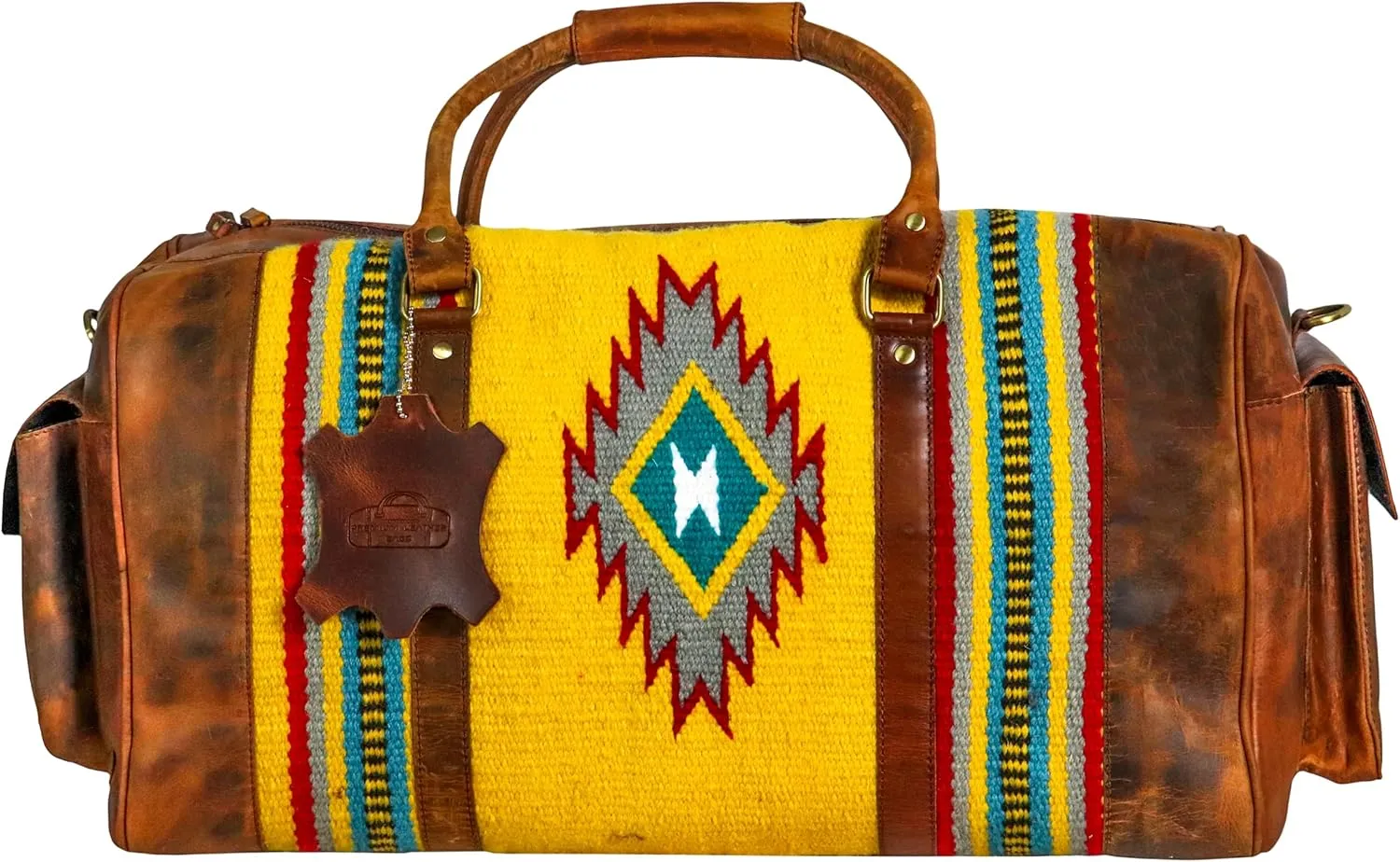 Handmade Premium Duffle Bag leather heavy duty Gym Sports Airplane Overnight Luggage Carry On Unisex Travel woven Rug Bag Wollen Hand Bag Gift for His/Her (RUG DUFFLE BAG STYLE_02)