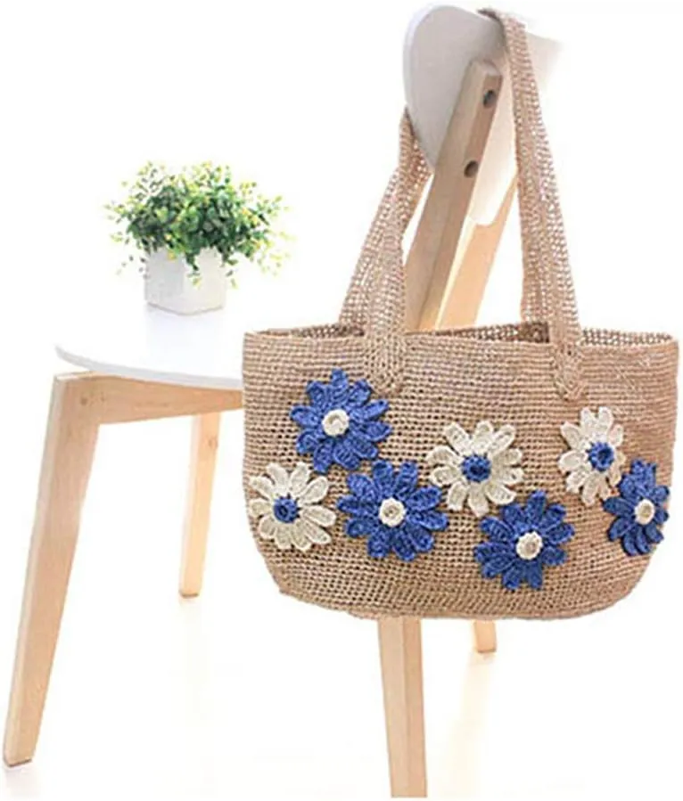Handmade Raffia Straw Beach Bag & Sun Hat Kit - Sapphire Blue, 500g, Crochet & Knitting Materials Included
