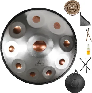 Handpan Drum 22 Inches D Minor Kurd, 10 Notes 440 hz Handpan Drums for Adults, Stainless Steel Handpan Instrument with Handpan Drum Bag（Gold Eye）