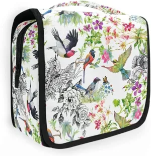 Hanging Toiletry Bag Birds and Exotic Flowers Makeup Travel bag for Toiletries Portable Toiletry Organizer Bags Clear Toiletry Cosmetic Kit