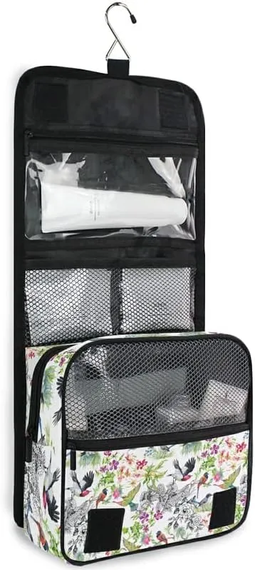 Hanging Toiletry Bag Birds and Exotic Flowers Makeup Travel bag for Toiletries Portable Toiletry Organizer Bags Clear Toiletry Cosmetic Kit