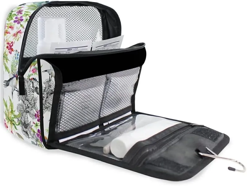 Hanging Toiletry Bag Birds and Exotic Flowers Makeup Travel bag for Toiletries Portable Toiletry Organizer Bags Clear Toiletry Cosmetic Kit