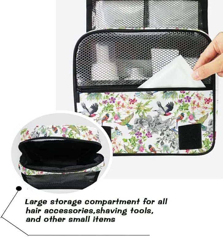 Hanging Toiletry Bag Birds and Exotic Flowers Makeup Travel bag for Toiletries Portable Toiletry Organizer Bags Clear Toiletry Cosmetic Kit