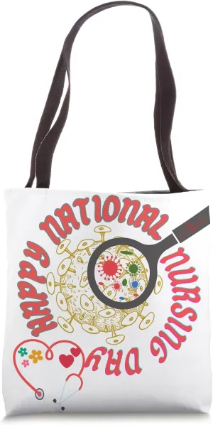 happy national nursing day stethoscope microbe viruse fight Tote Bag