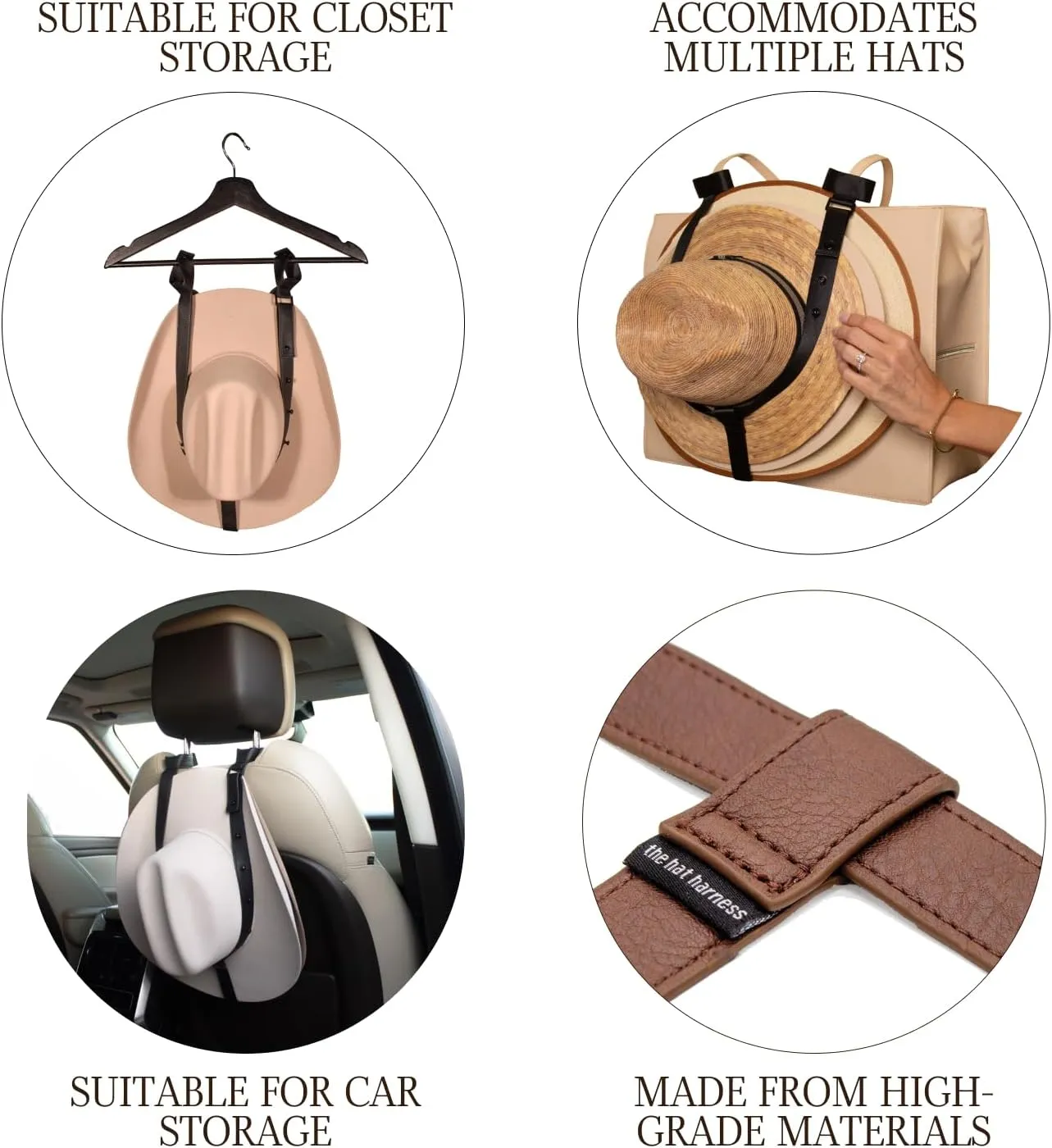 Hat Holder for Travel- Stylish Durable Travel Accessory Designed for Purses, Totes, Bags, Backpacks, Luggage & More | Fits Multiple Hats and Cowboy Hats with Thick or Curved Brims