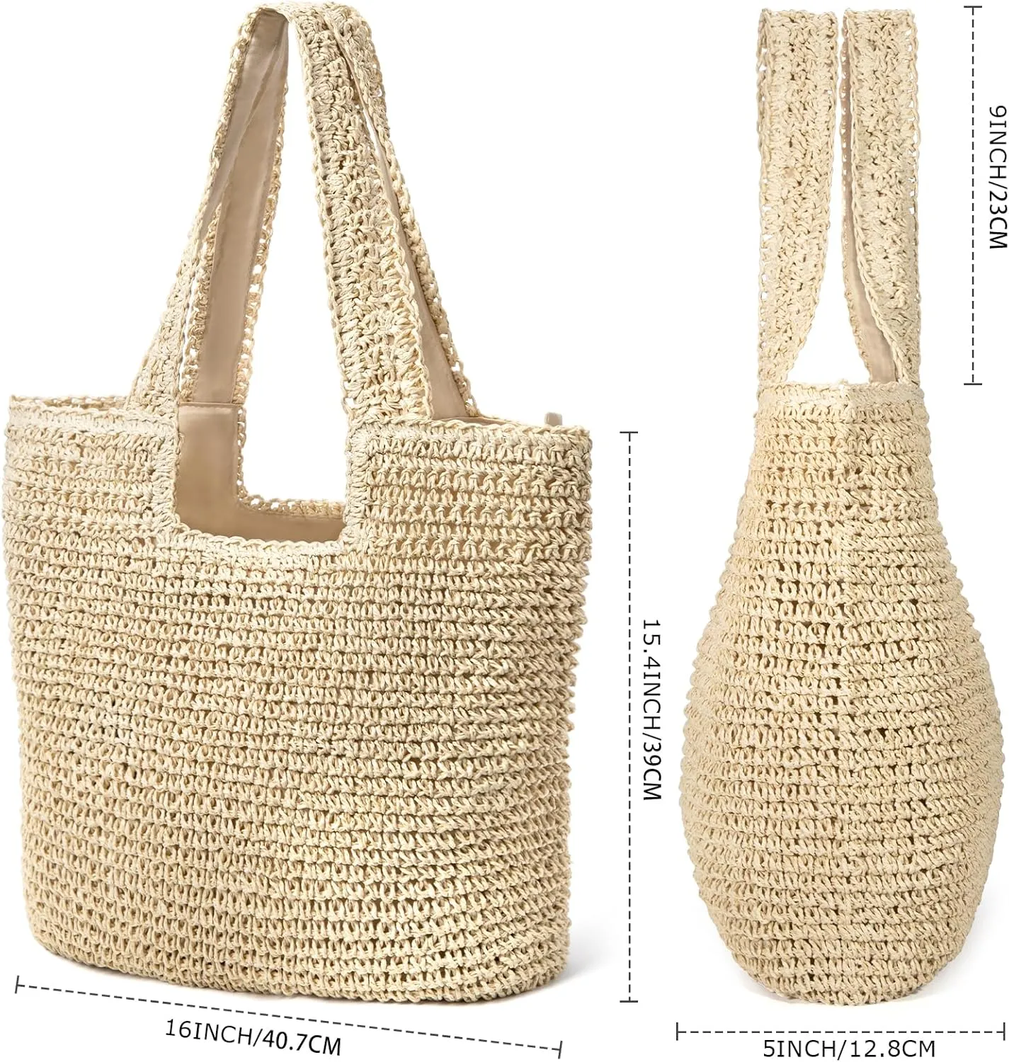 hatisan Straw Beach Bag for Women Summer Woven Beach Tote Bag Shoulder Handbags Boho Bag