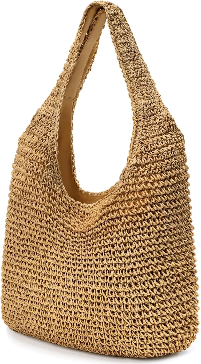 hatisan Straw Beach Bag for Women Summer Woven Beach Tote Bag Shoulder Handbags Boho Bag