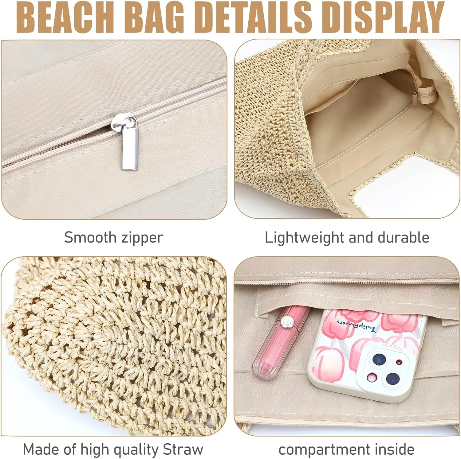 hatisan Straw Beach Bag for Women Summer Woven Beach Tote Bag Shoulder Handbags Boho Bag