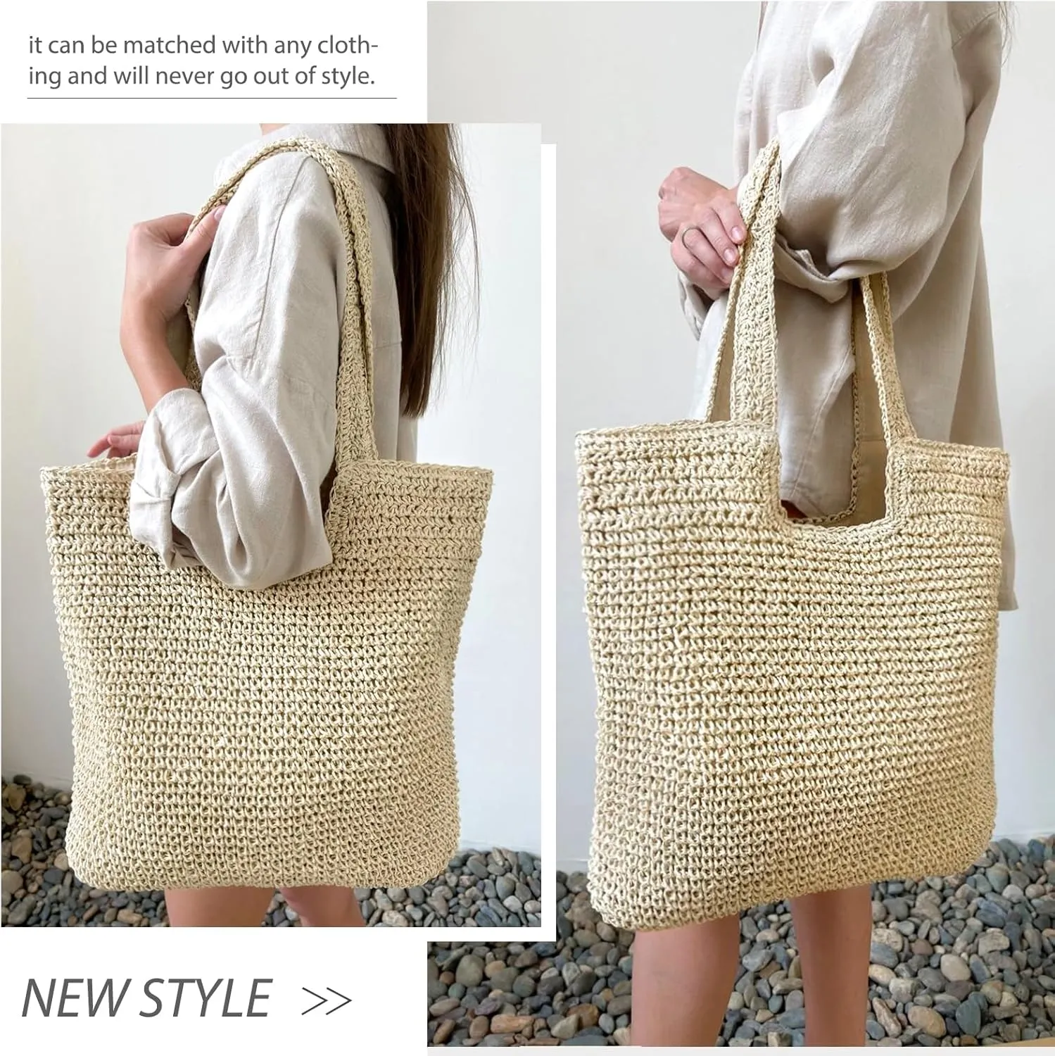 hatisan Straw Beach Bag for Women Summer Woven Beach Tote Bag Shoulder Handbags Boho Bag